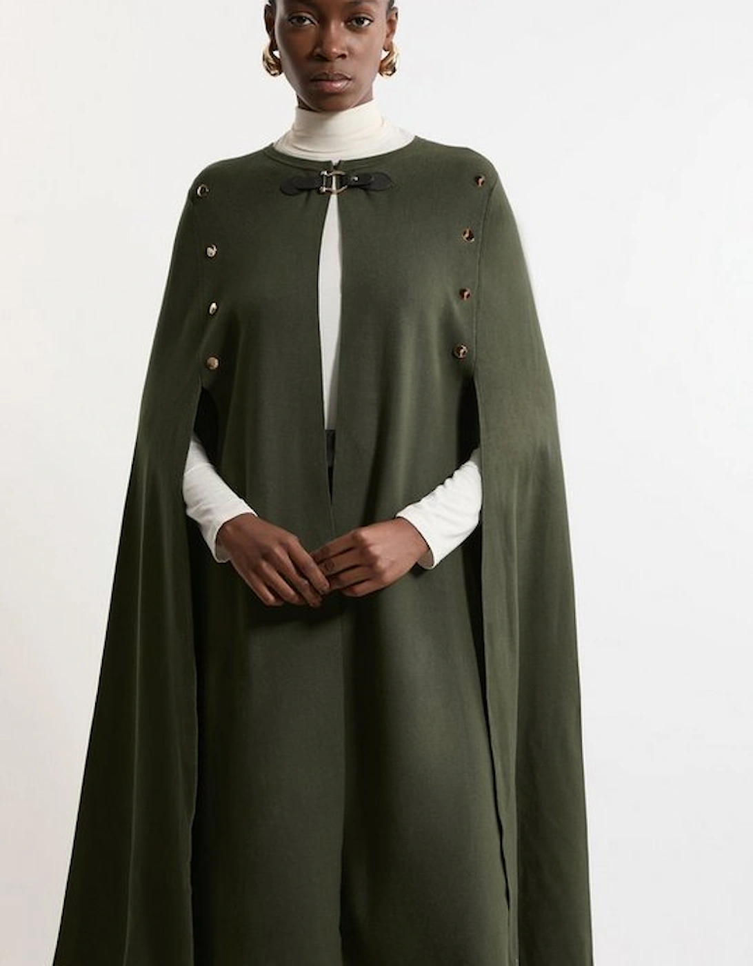 Tall Viscose Blend Military Knit Longline Cape