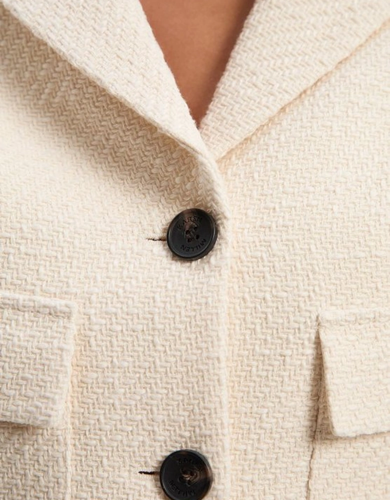 Petite Textured Tweed Pocket Front Tailored Cropped Jacket