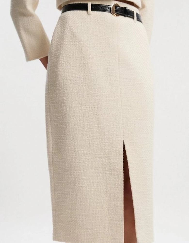 Petite Textured Tweed Belted Tailored Pencil Skirt