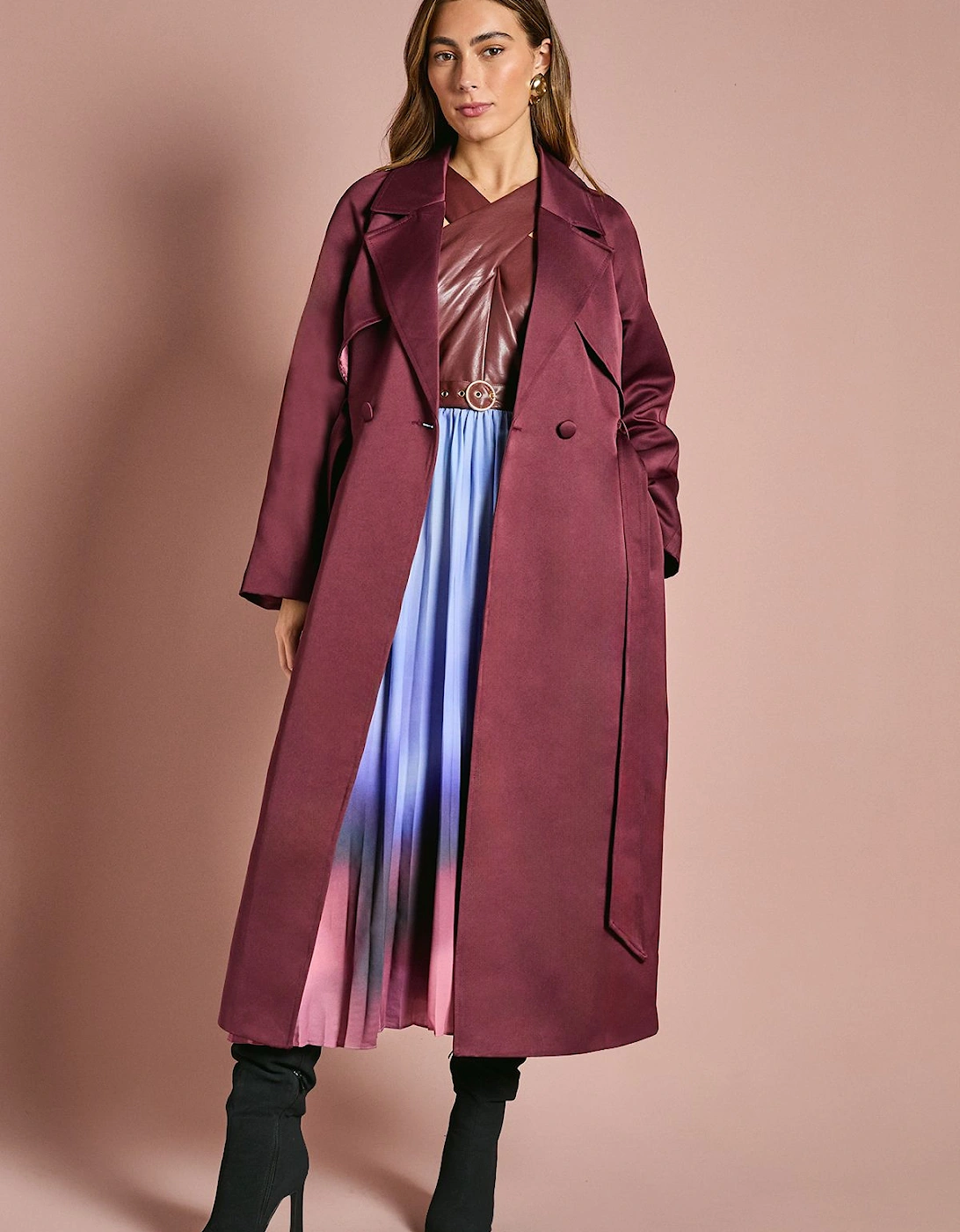 Satin Occasion Belted Trench Coat, 2 of 1