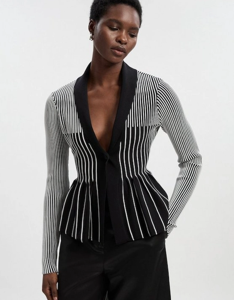 Contrast Stripe Peplum Knitted Jacket