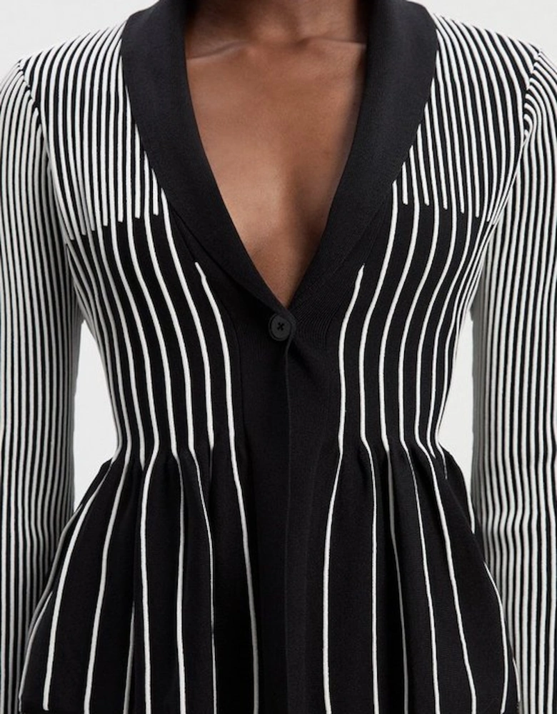 Contrast Stripe Peplum Knitted Jacket