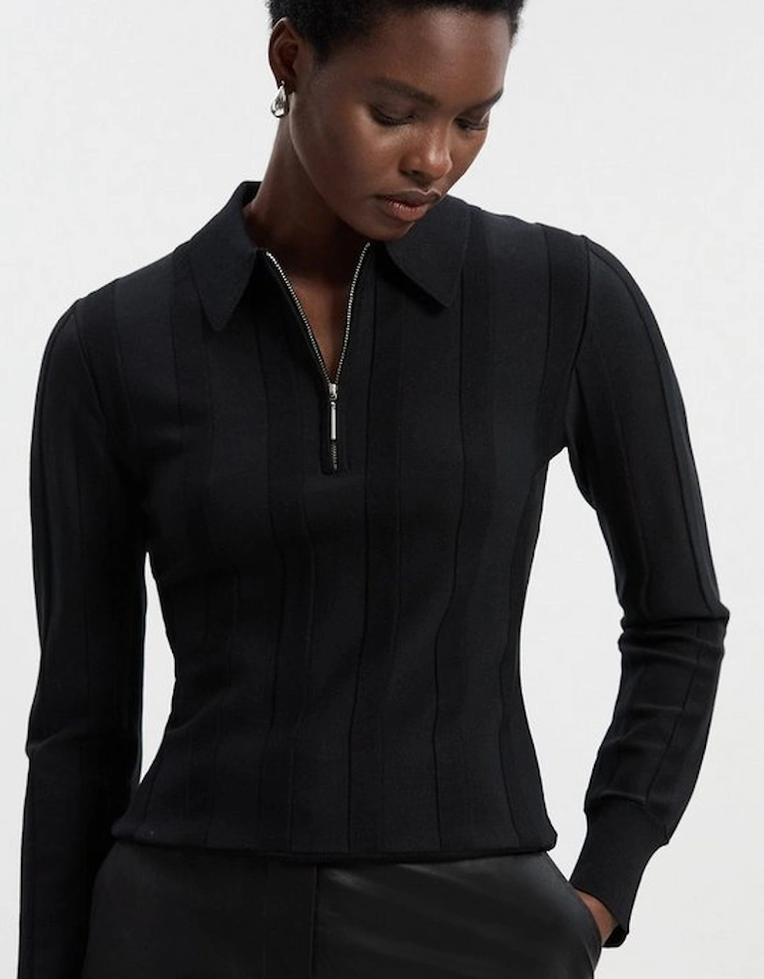 Rib Knit Colour Block Zip Through Top, 2 of 1