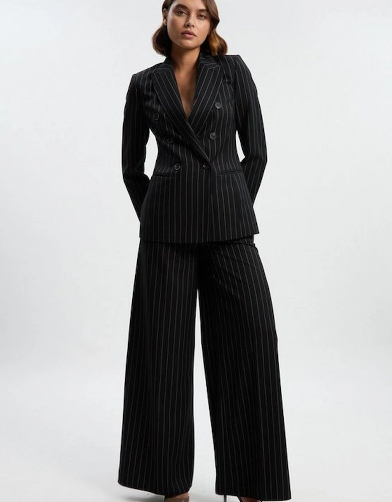 Petite Pinstripe Double Breasted Tailored Blazer
