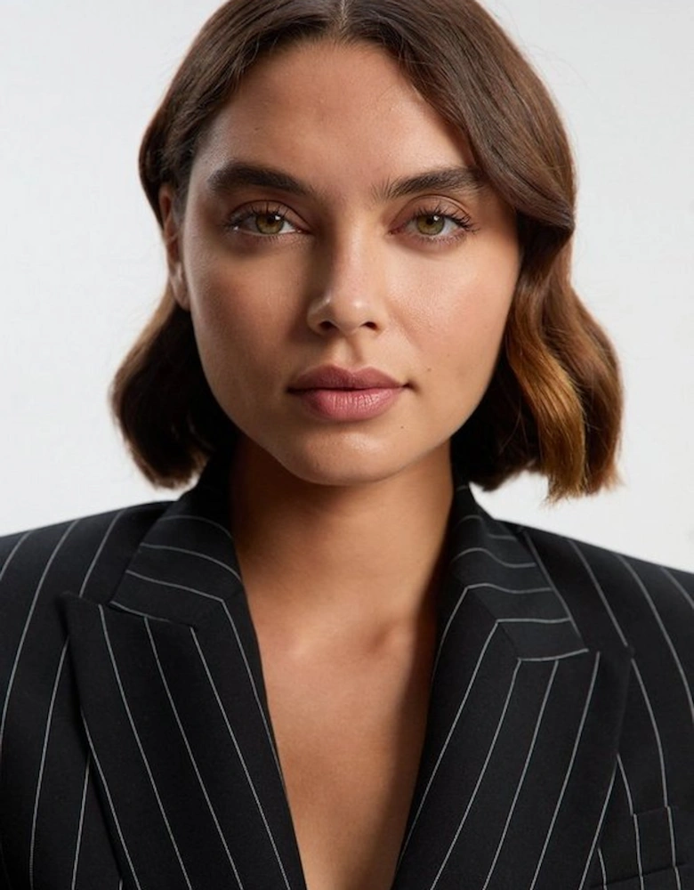 Petite Pinstripe Double Breasted Tailored Blazer