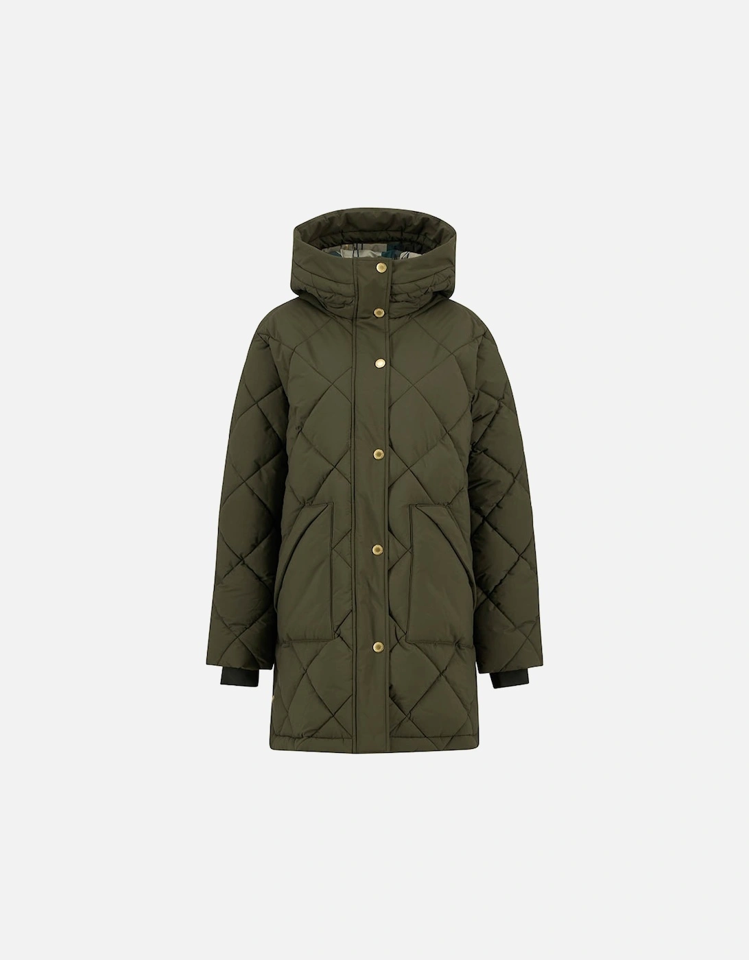 Women's Barbour Kailyn Womens Puffer Jacket - Olive/Ancient Tartan - Size: 12