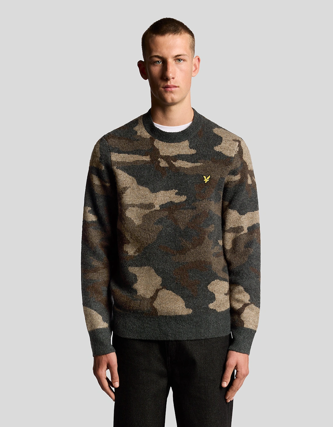 Lyle & Scott Brushed Camouflage Crew Neck Jumper - X077 Black Steel, 7 of 6