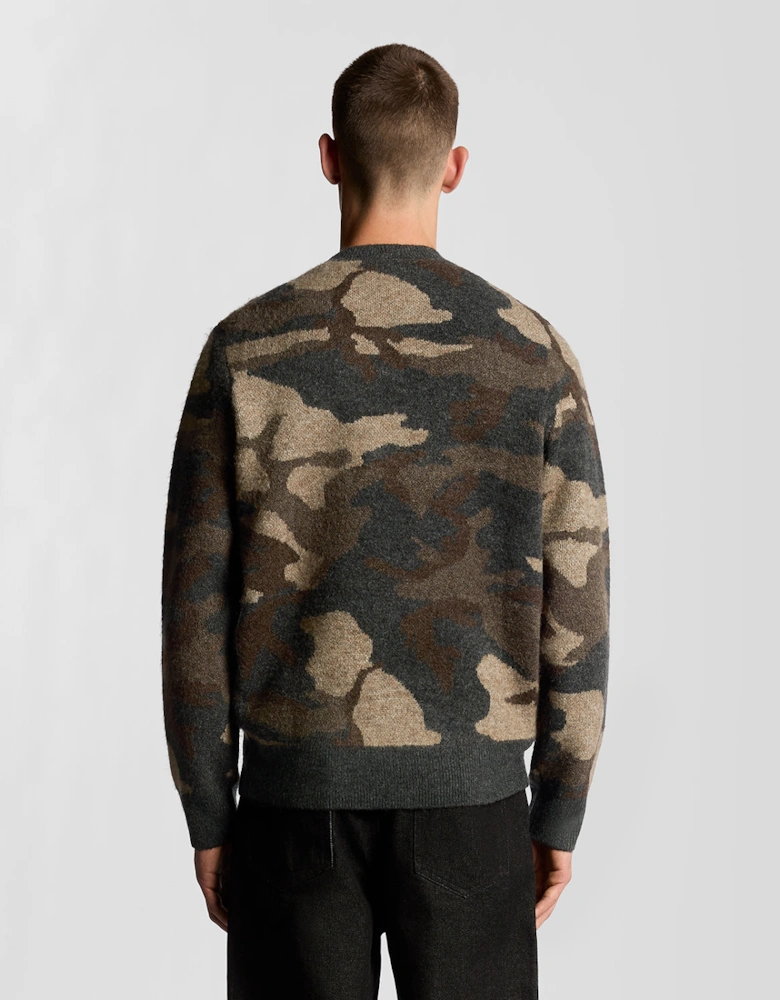Lyle & Scott Brushed Camouflage Crew Neck Jumper - X077 Black Steel