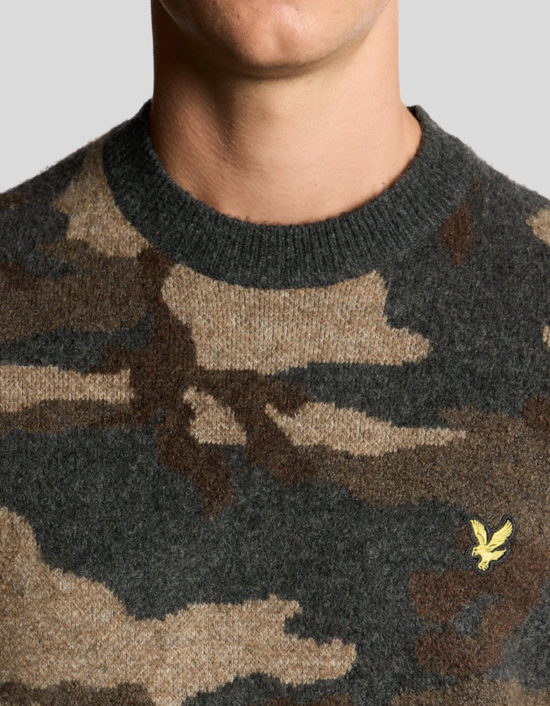 Lyle & Scott Brushed Camouflage Crew Neck Jumper - X077 Black Steel