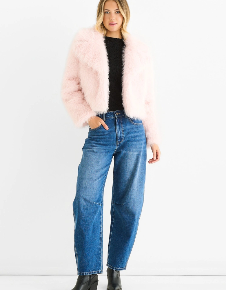 Pink Faux fur lapel Short jacket