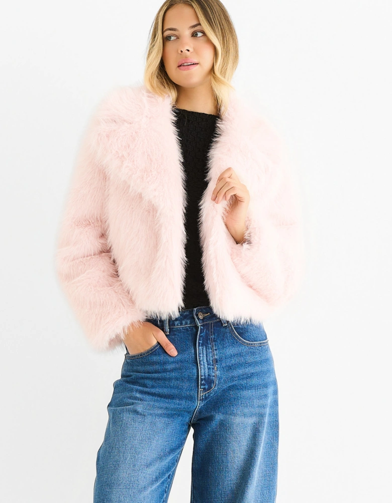 Pink Faux fur lapel Short jacket