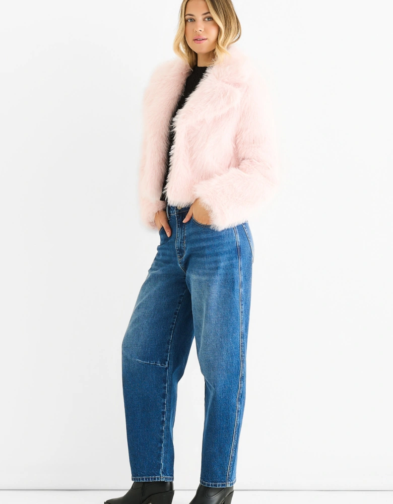 Pink Faux fur lapel Short jacket