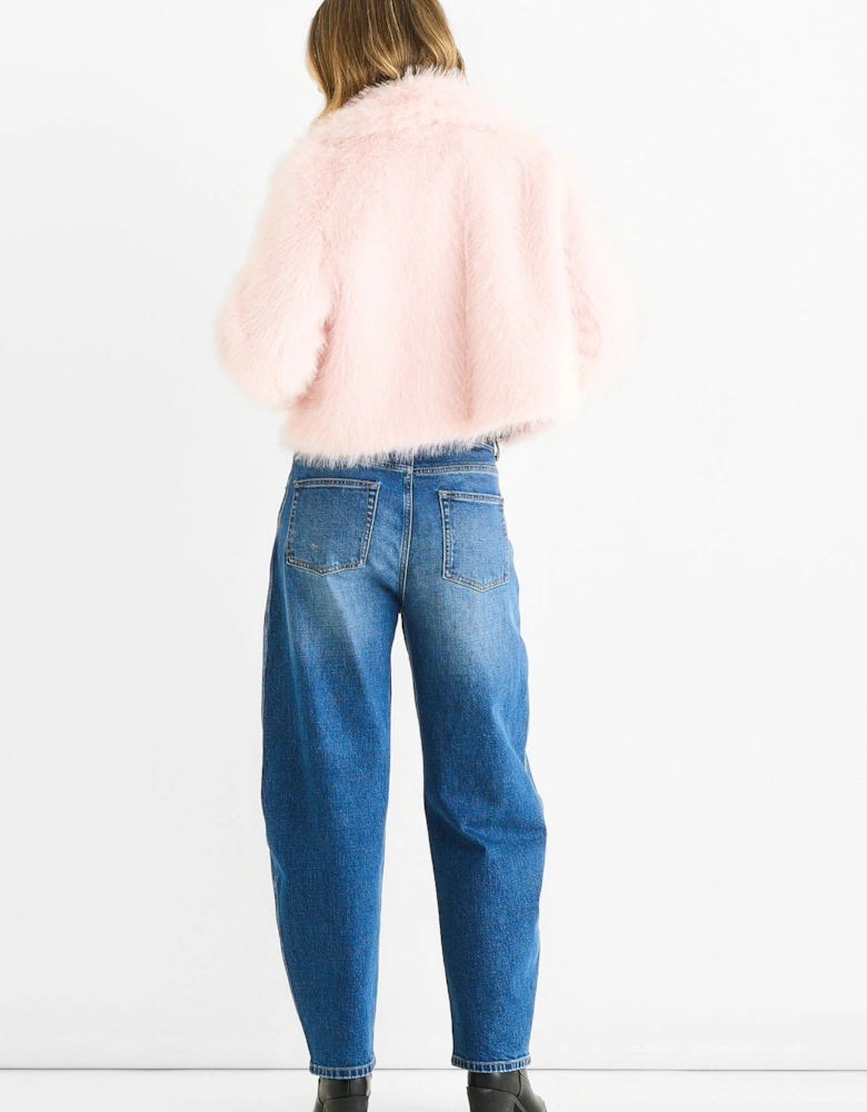 Pink Faux fur lapel Short jacket