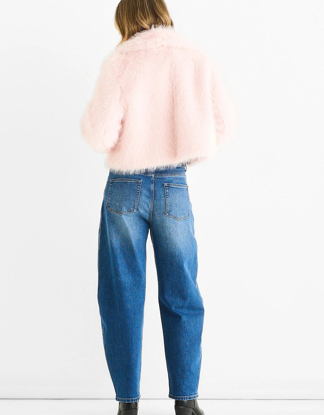 Pink Faux fur lapel Short jacket