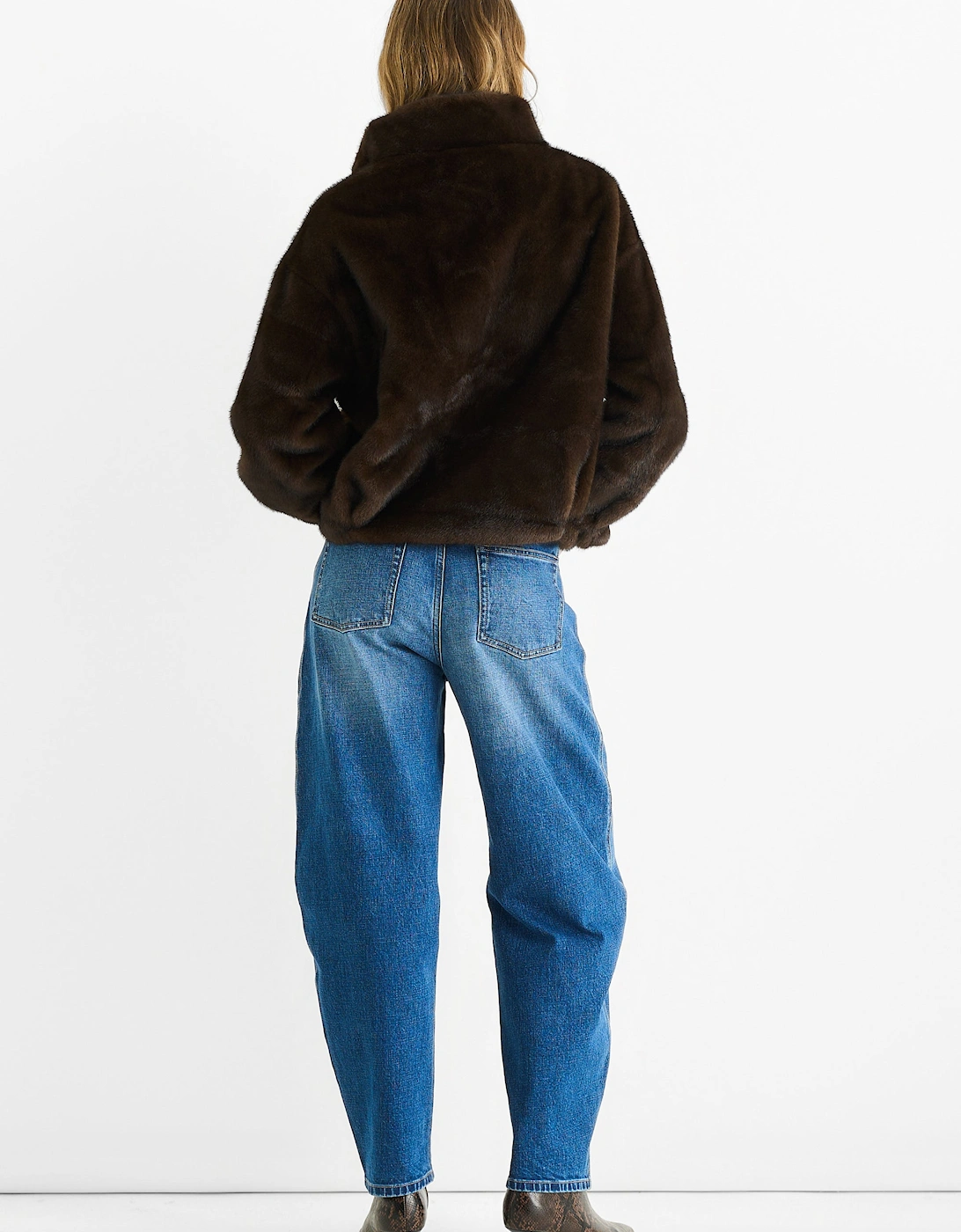 Coffee Funnel Neck Button Up Faux Fur Jacket