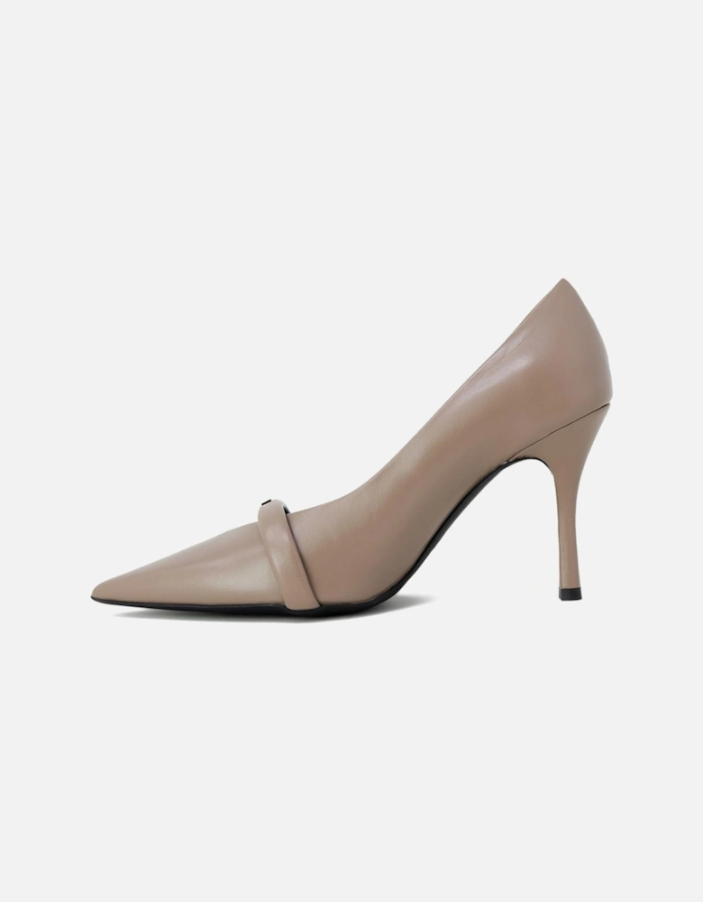 Beige Leather Pumps Women Heels