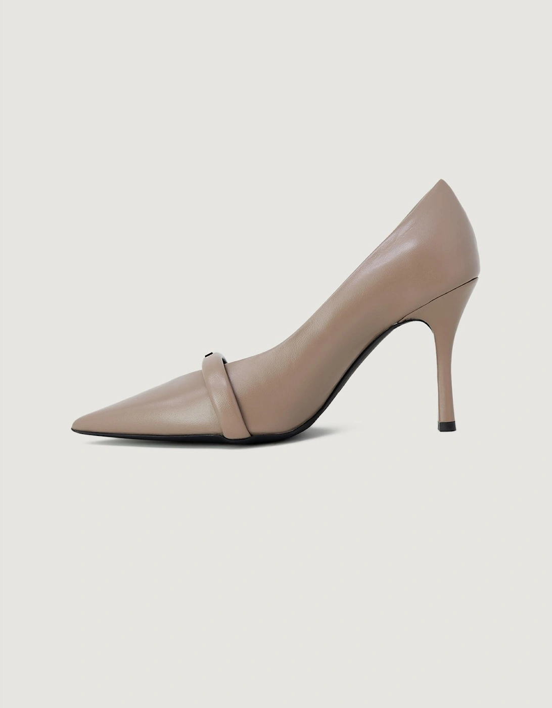 Beige Leather Pumps Women Heels