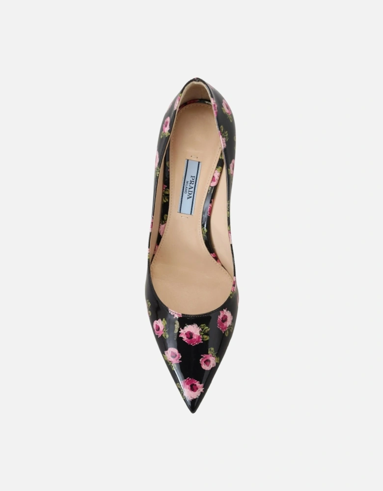 Heels Pumps with Black Pink Floral Print Women
