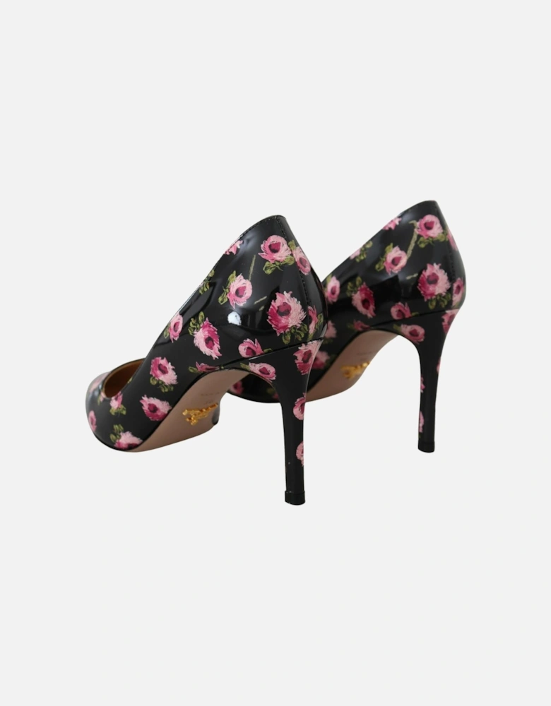 Heels Pumps with Black Pink Floral Print Women