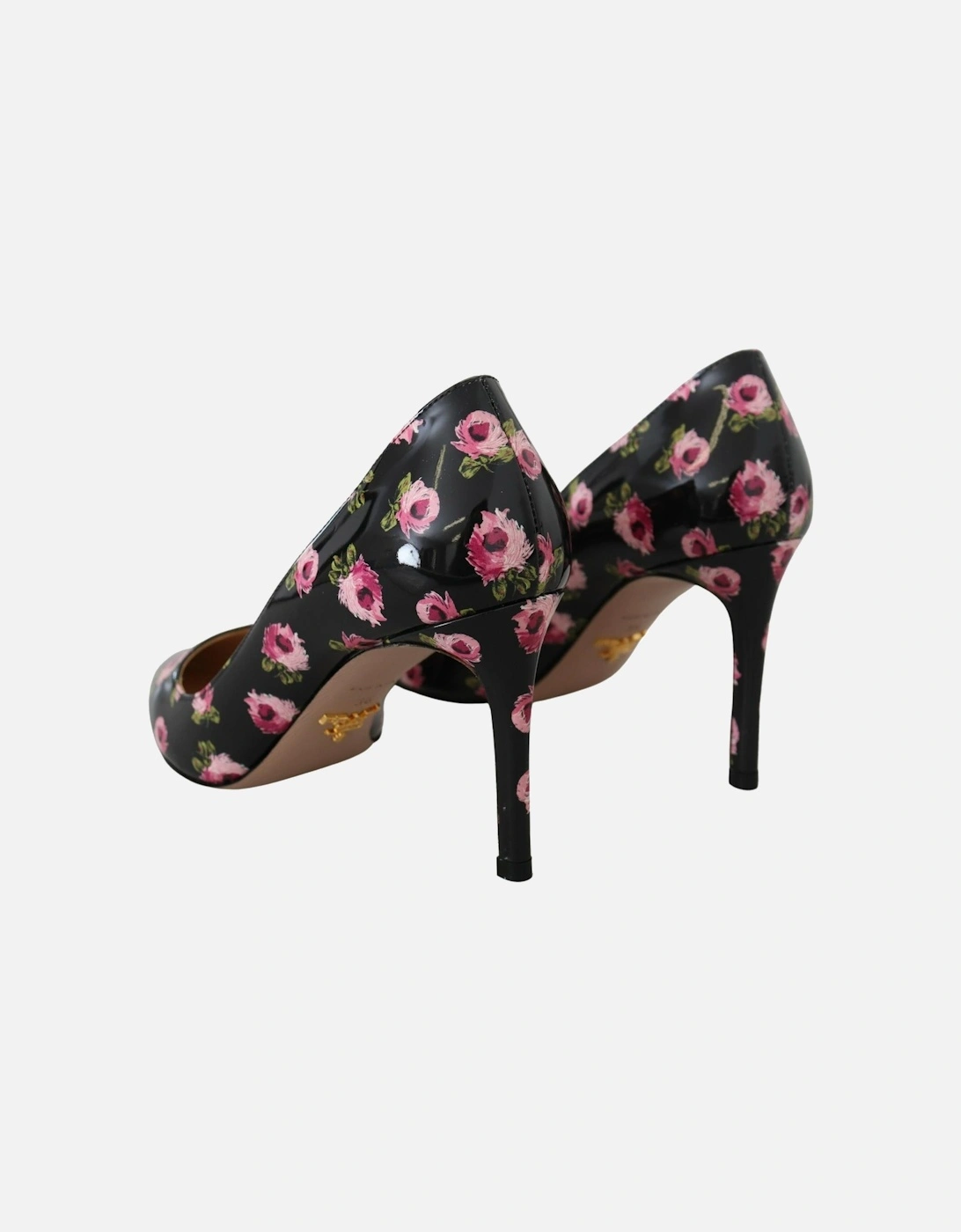 Heels Pumps with Black Pink Floral Print Women