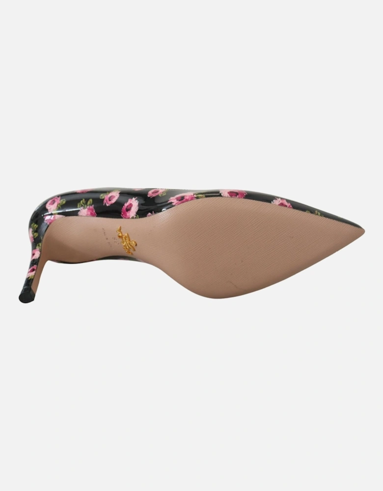 Heels Pumps with Black Pink Floral Print Women