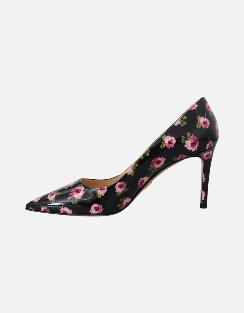 Heels Pumps with Black Pink Floral Print Women