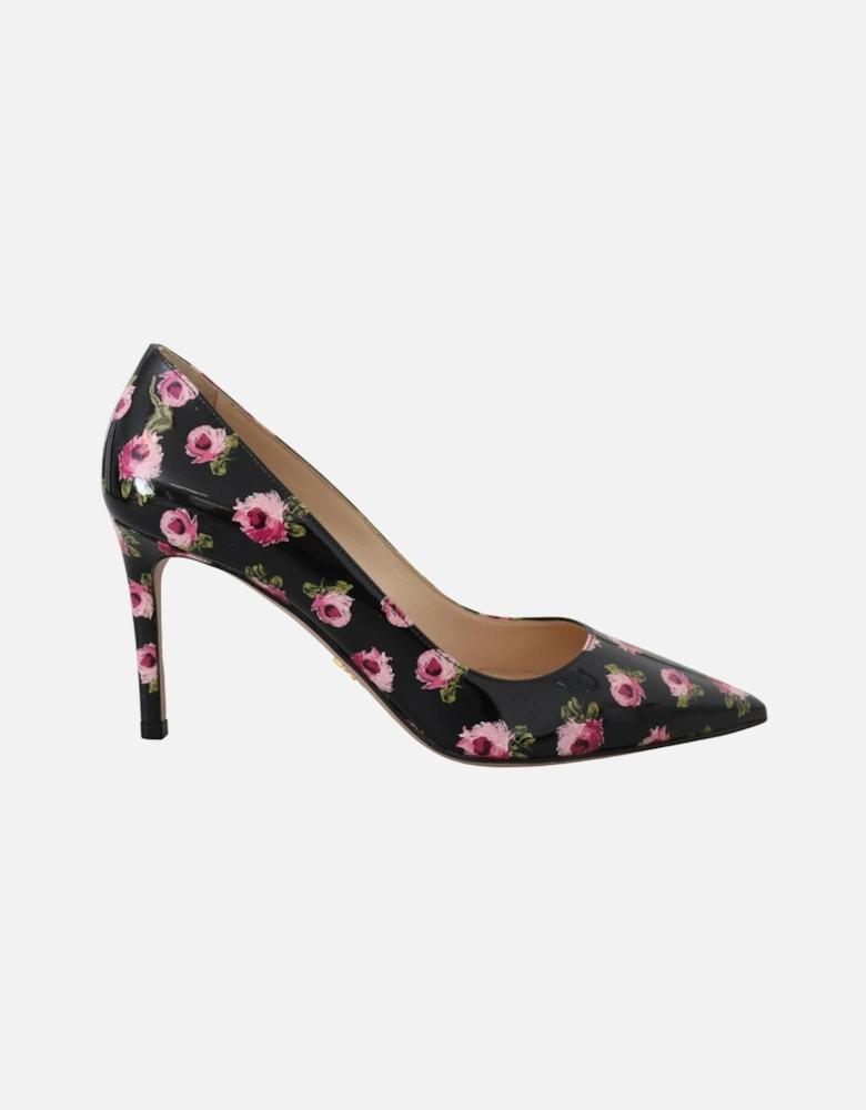 Heels Pumps with Black Pink Floral Print Women