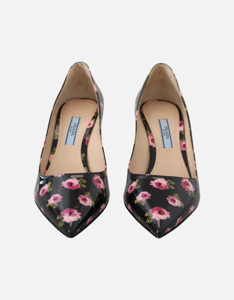 Heels Pumps with Black Pink Floral Print Women