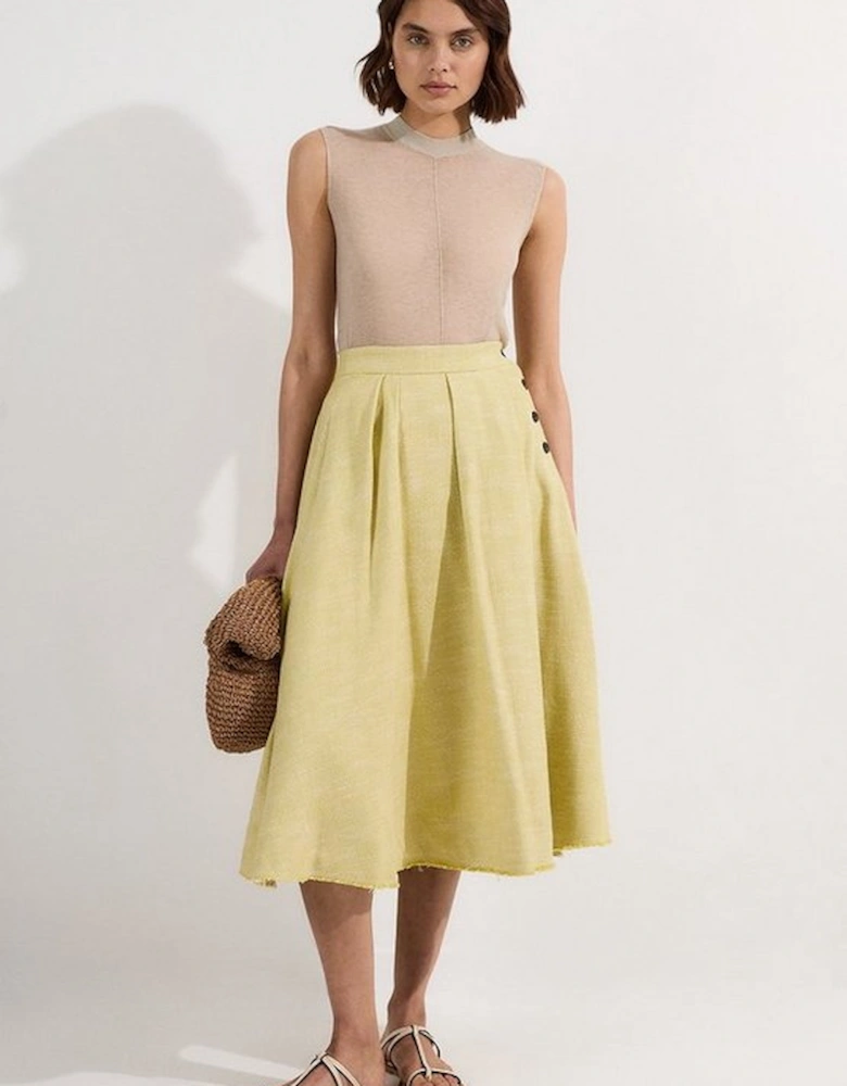 Spring Tweed Tailored Pleated Full Skirt