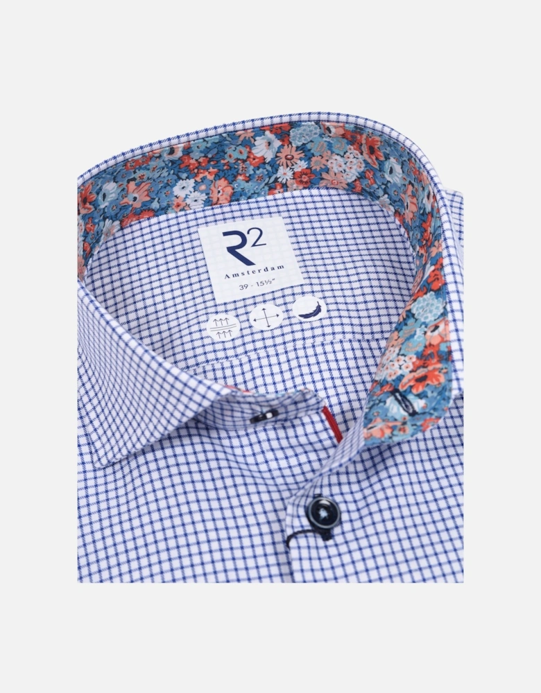 Long Sleeved Cut Away Collar Shirt Navy Check