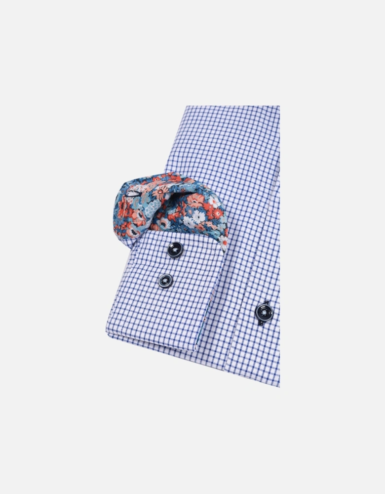 Long Sleeved Cut Away Collar Shirt Navy Check