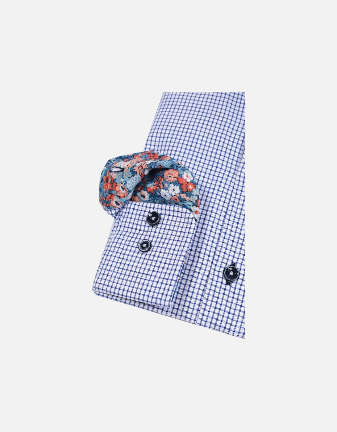 Long Sleeved Cut Away Collar Shirt Navy Check