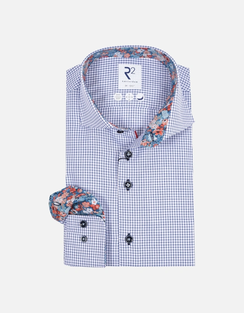 Long Sleeved Cut Away Collar Shirt Navy Check