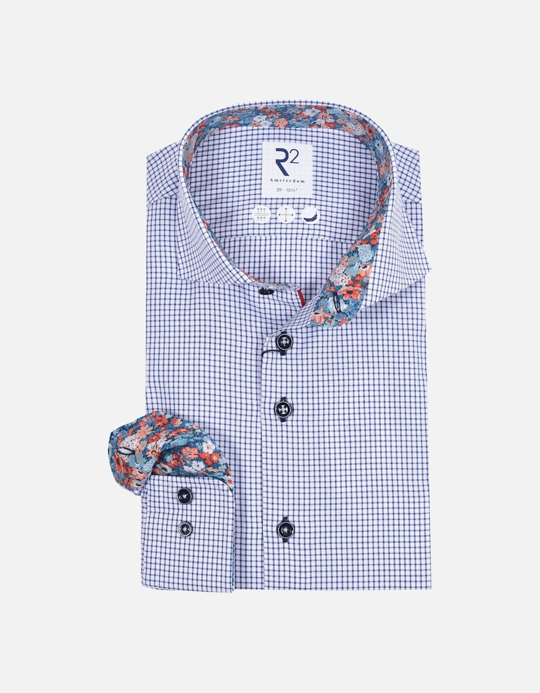 Long Sleeved Cut Away Collar Shirt Navy Check, 4 of 3