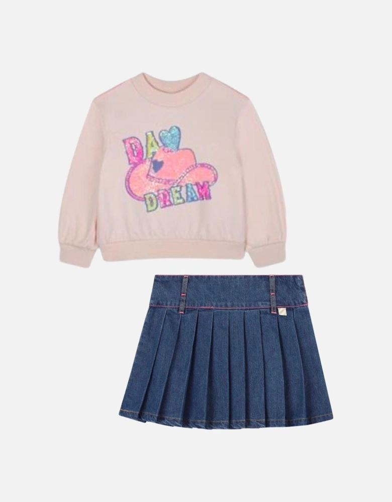 BILLIEBLUSH GIRLS PINK/BLUE SKIRT SET U21371/U21322