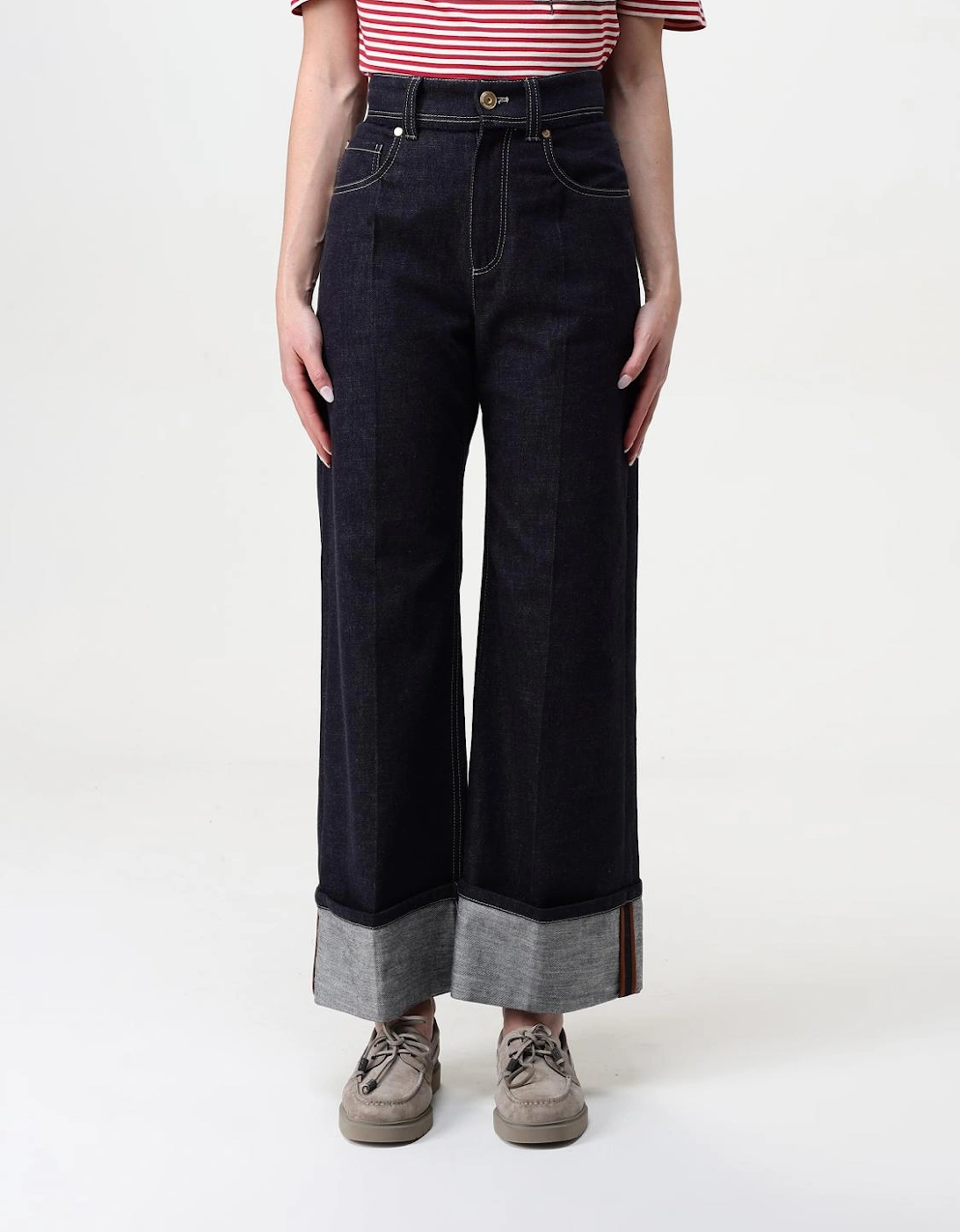 Wide Leg Jeans with Cuffed Hems