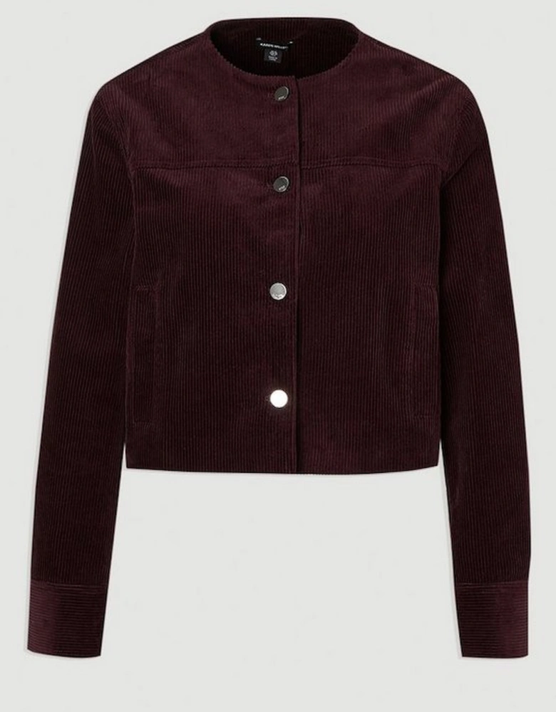 Cord Collarless Tailored Jacket