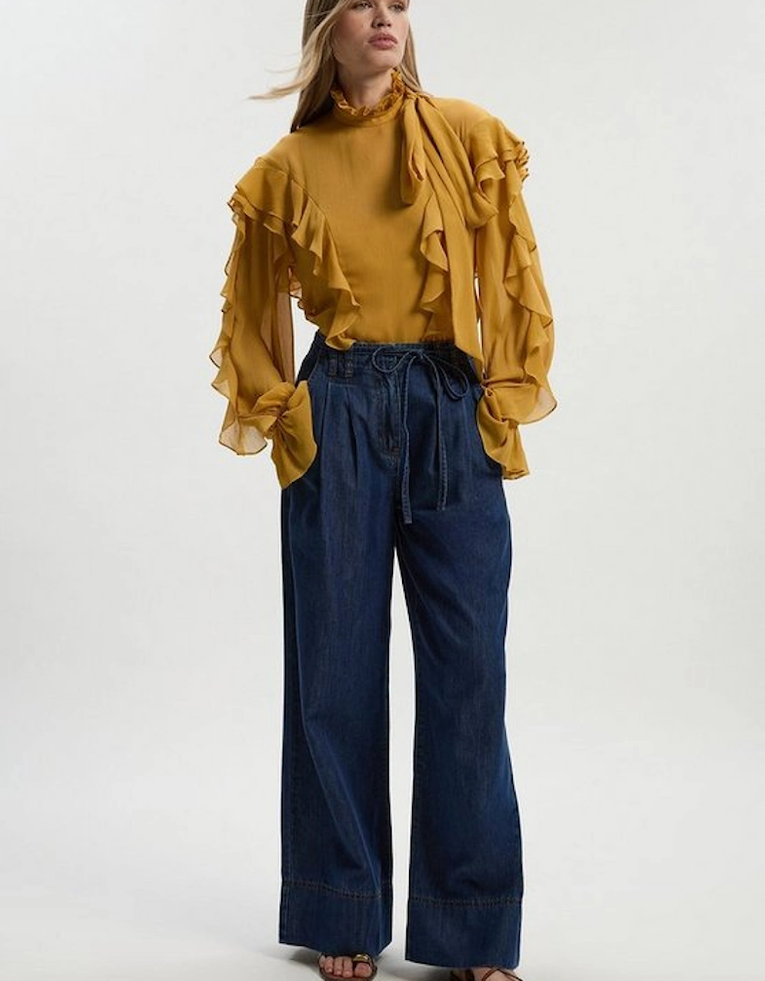 Georgette Ruffle Woven Pussy Bow Blouse