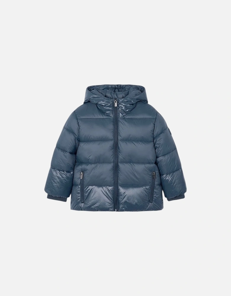 Boys Blue Glossy Puffer Coat