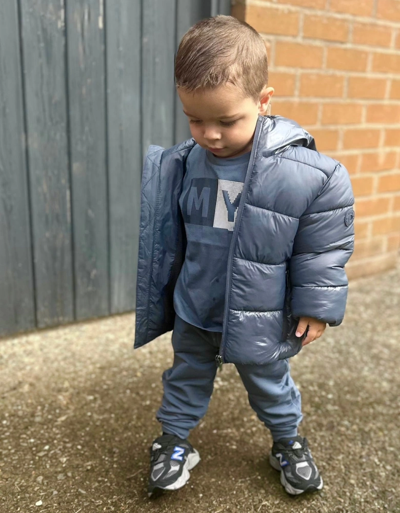 Boys Blue Glossy Puffer Coat