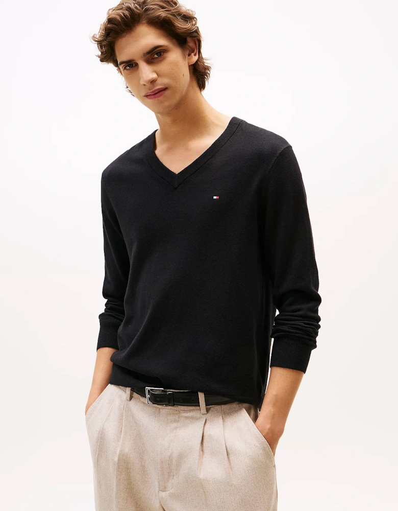 Pima Organic Cotton Mens Cashmere V-Neck Jumper - Black