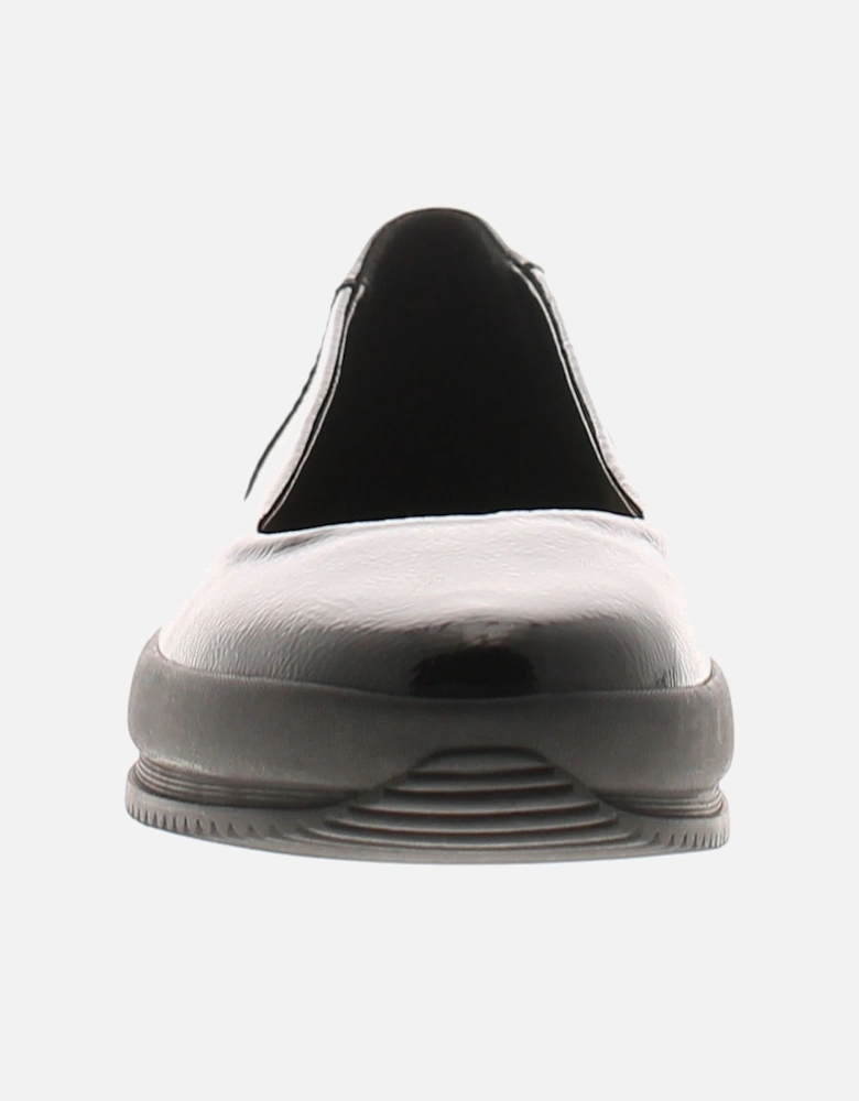 Womens Flat Shoes Pasas Crinkle Leather Slip On black patent UK Size