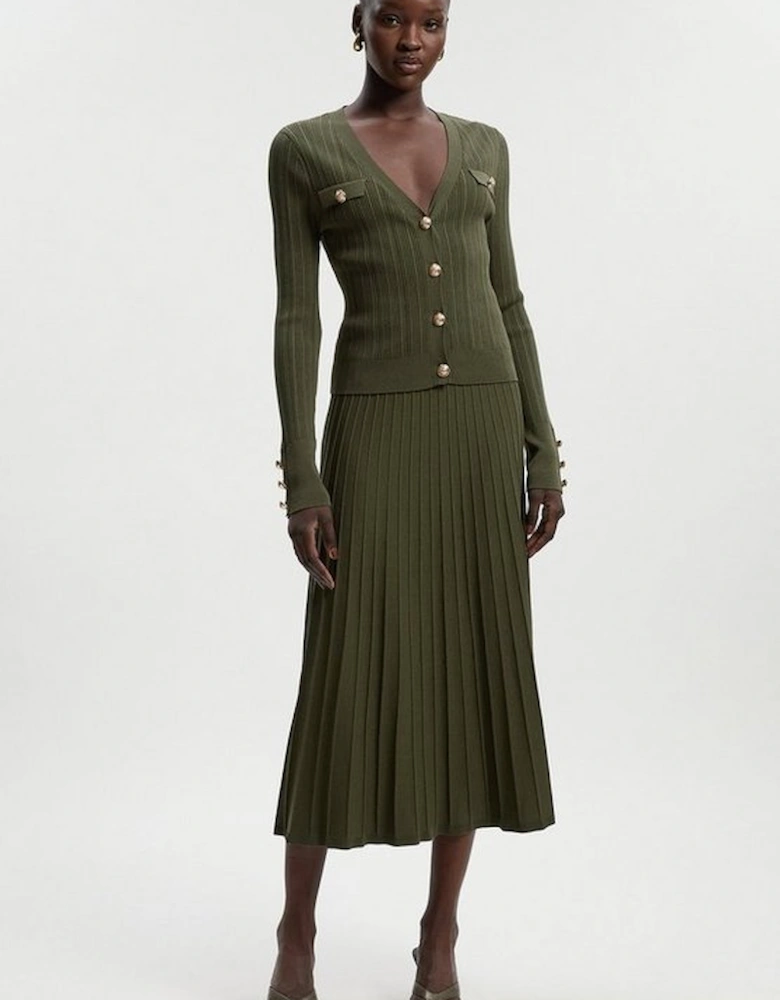 Viscose Blend Dry Handle Rib Military Trim Cardigan