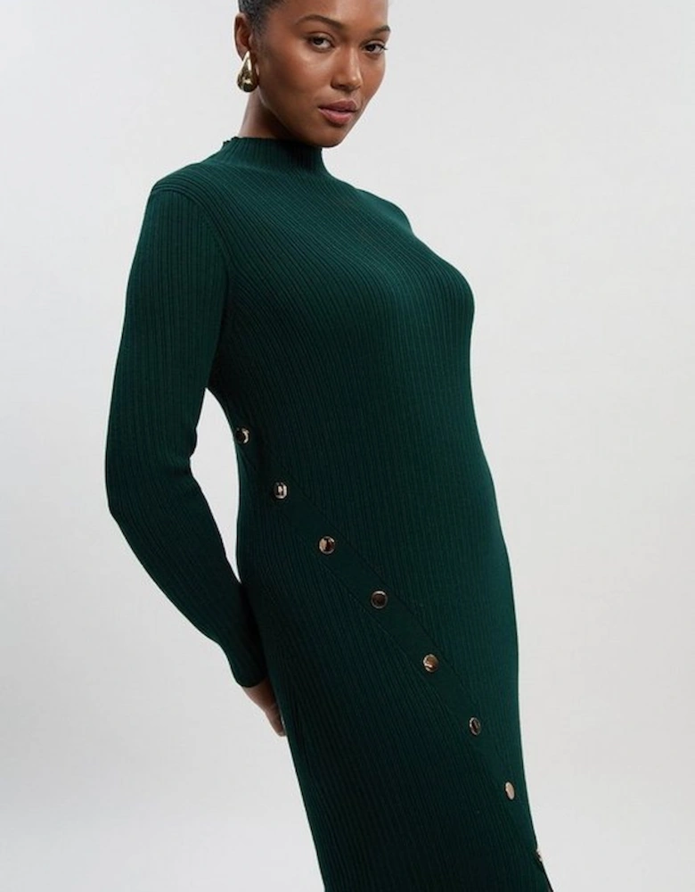 Plus Size Viscose Blend Popper Detail Split Knit Midi Dress