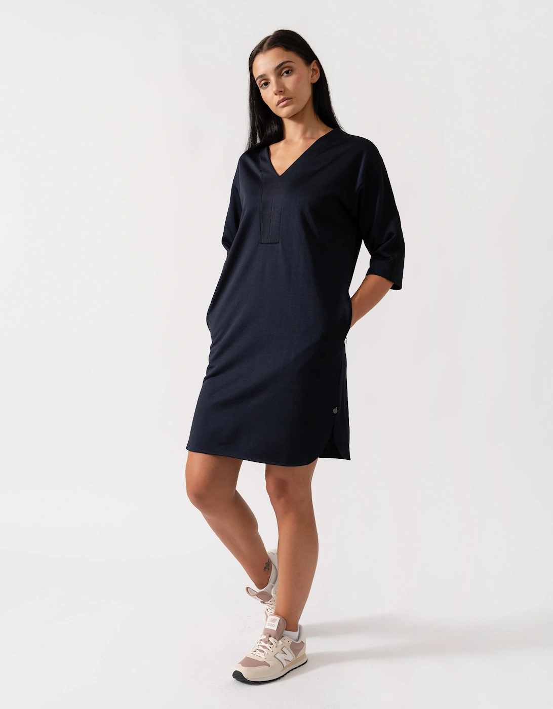 Maison Scotch Women's Maison Scotch V-Neck Sweat Panel Sleeved Womens Dress - Navy