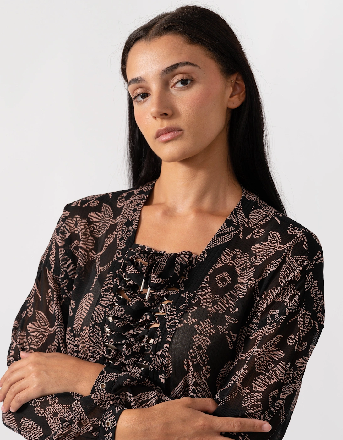 Printed Sheer Lace Up Oversized Womens Dress