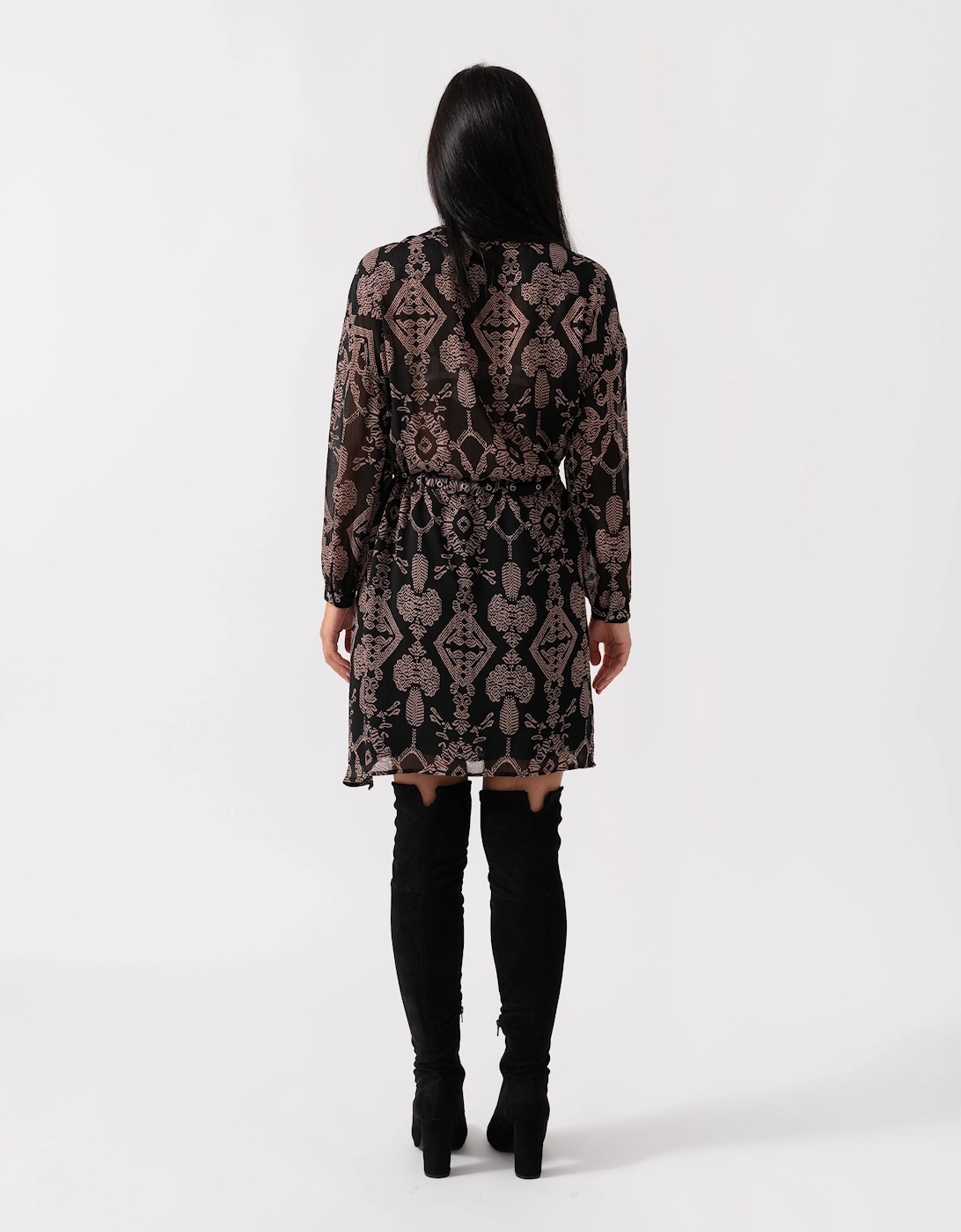 Printed Sheer Lace Up Oversized Womens Dress