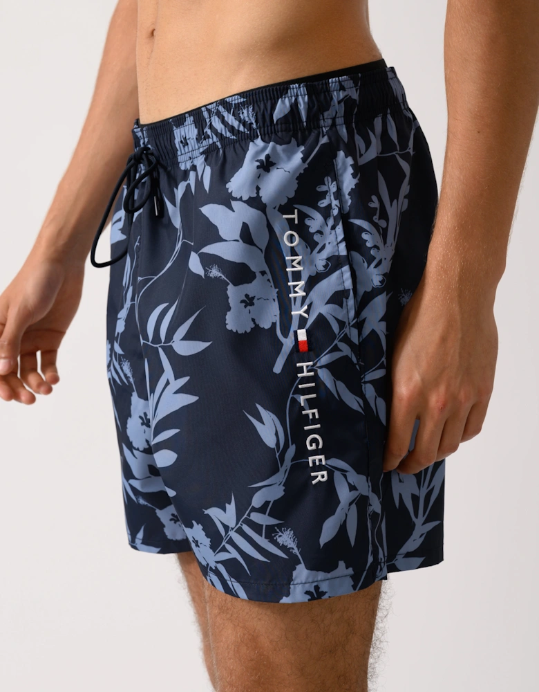 Medium Drawstring Leaf Print Mens Swim Shorts