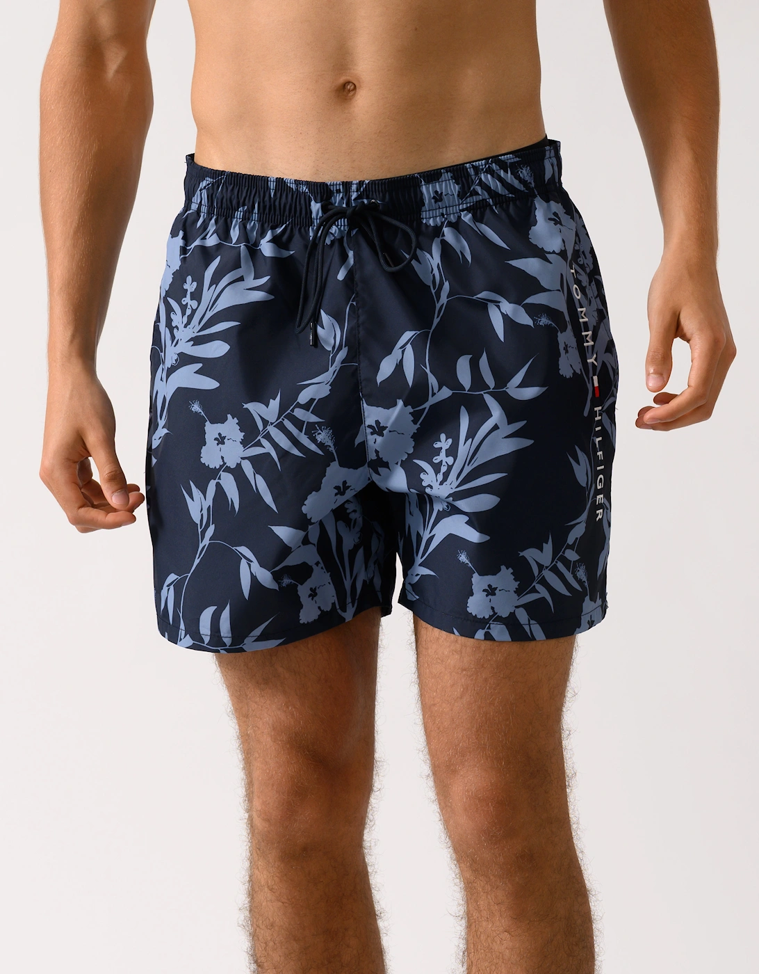 Medium Drawstring Leaf Print Mens Swim Shorts