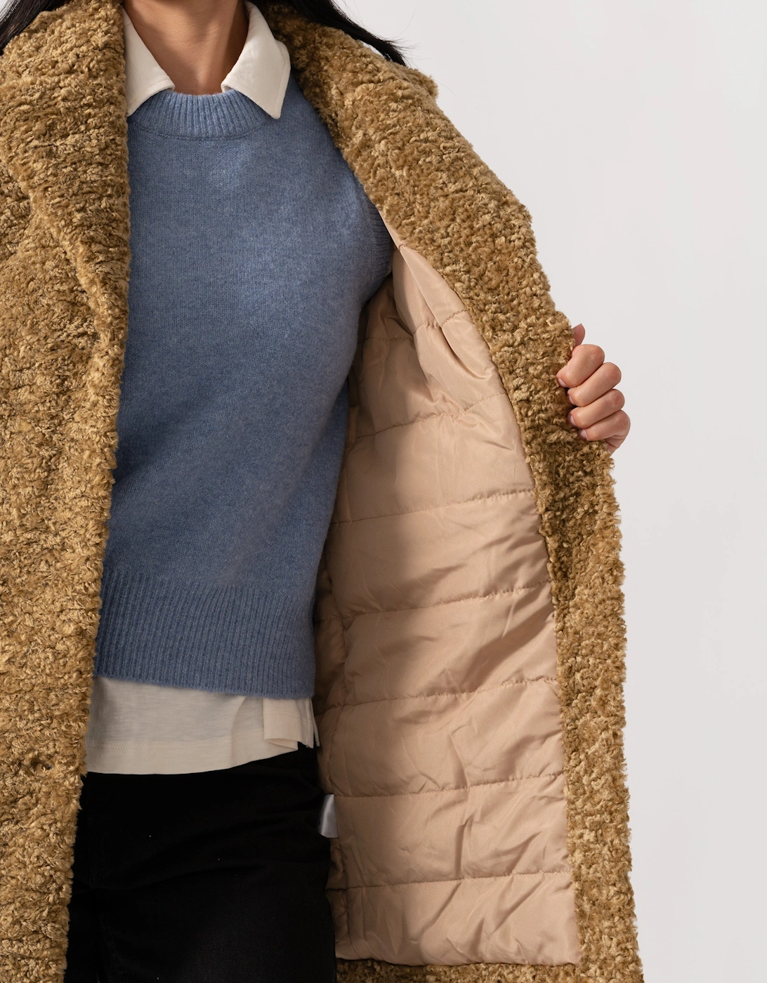 Natja Womens Faux Fur Teddy Bear Coat